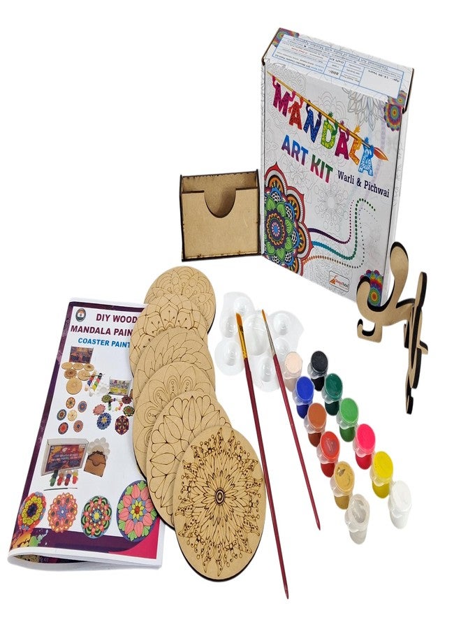 ستيبس تو دو مجموعة أدوات الرسم الفنية ماندالا من StepsToDo A - مجموعة قواعد أكواب الشاي مكونة من 6 قطع (قواعد 4 بوصة) مع علبة وألوان وفرشاة وصحن وحامل خشبي. - Image 1